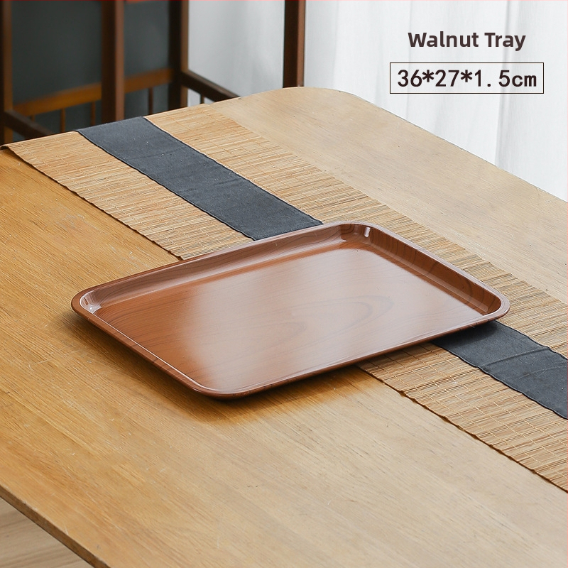 Műanyag négyzet alakú snack-tál fa textúrával, japán stílus, fényes mázolt felület