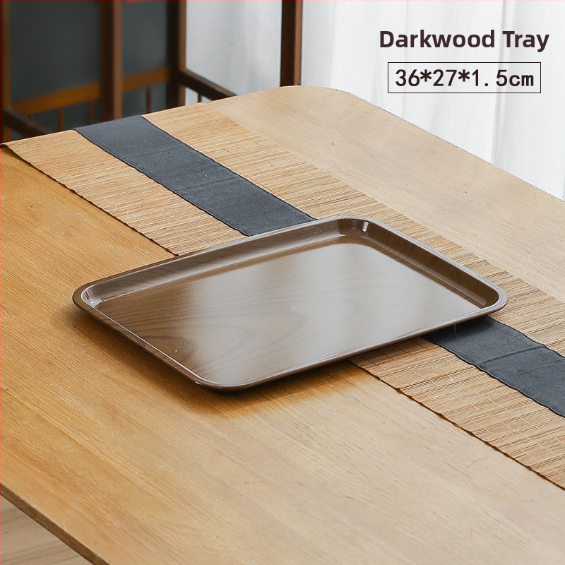 Műanyag négyzet alakú snack-tál fa textúrával, japán stílus, fényes mázolt felület