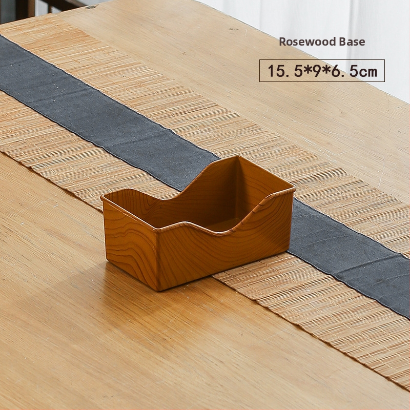 Műanyag négyzet alakú snack-tál fa textúrával, japán stílus, fényes mázolt felület