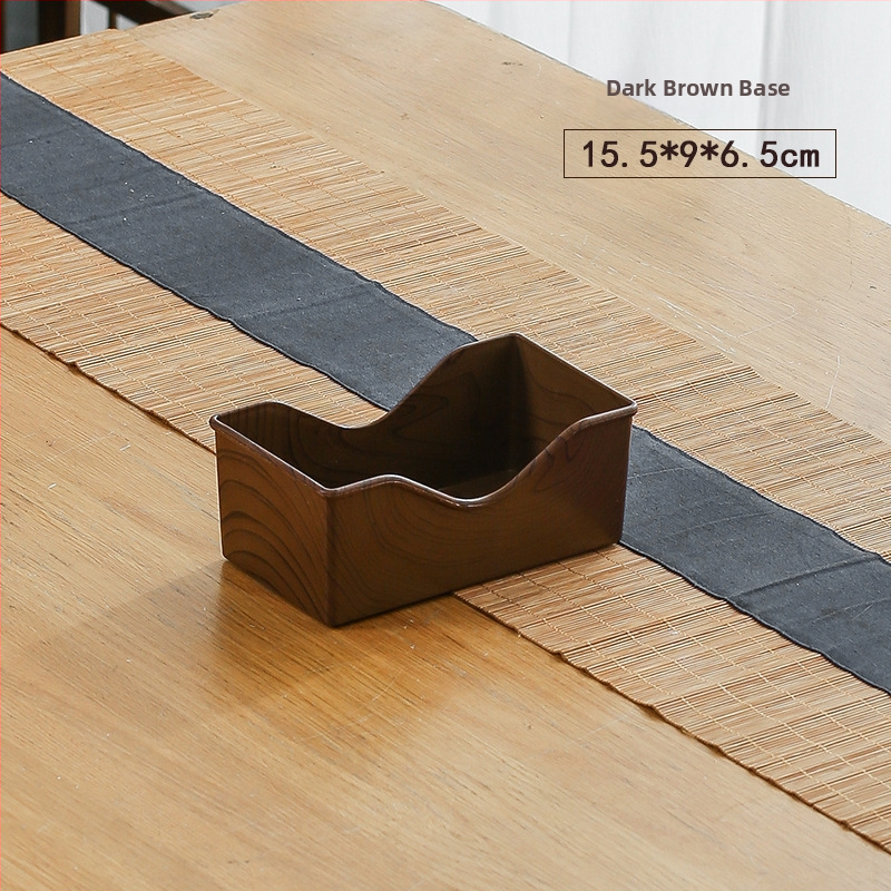 Műanyag négyzet alakú snack-tál fa textúrával, japán stílus, fényes mázolt felület