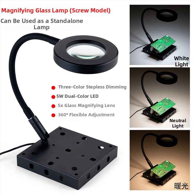 Професионална сваръчна станция със стойка за паялник, лупа, LED светлина, вентилатор за отвеждане на дима и магнитен ремонтен комплект