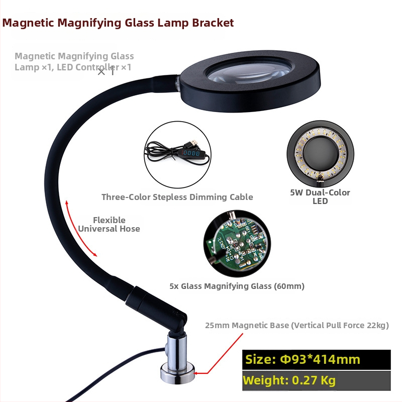 Професионална сваръчна станция със стойка за паялник, лупа, LED светлина, вентилатор за отвеждане на дима и магнитен ремонтен комплект