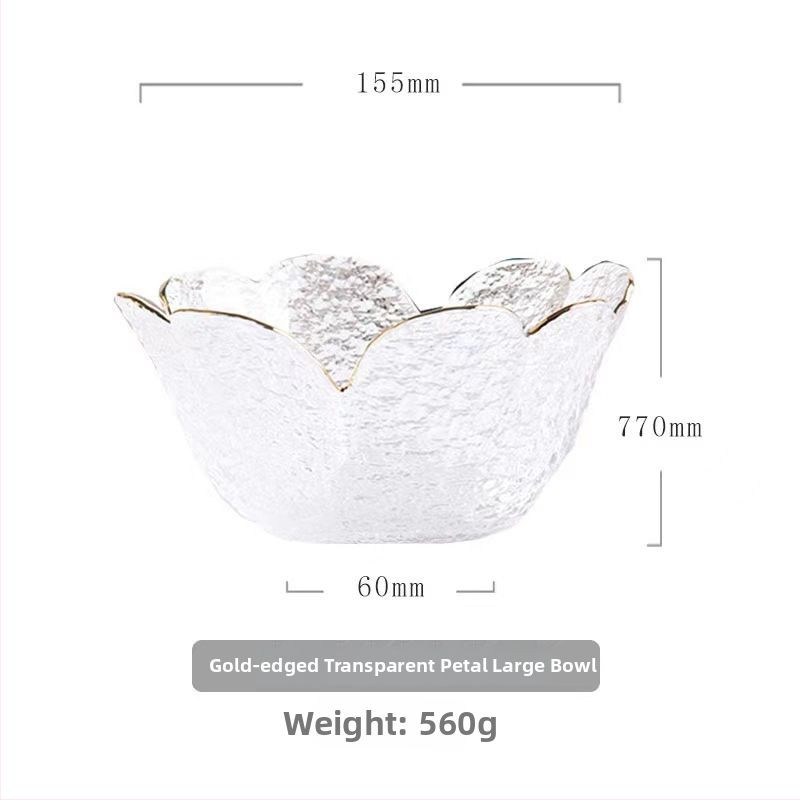 Staklena posuda za salatu i voće – udarna tekstura, nordijski stil, nepravilni oblik, ručno oslikana površina
