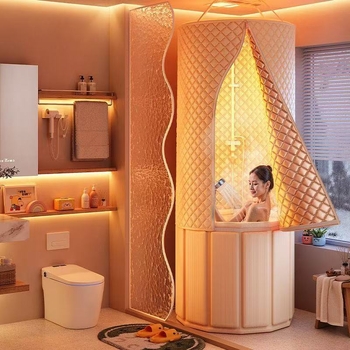 Сгъваема кофа за вана за възрастни — водоустойчива тъкан + PVC конструкция; пълно потапяне с балончета