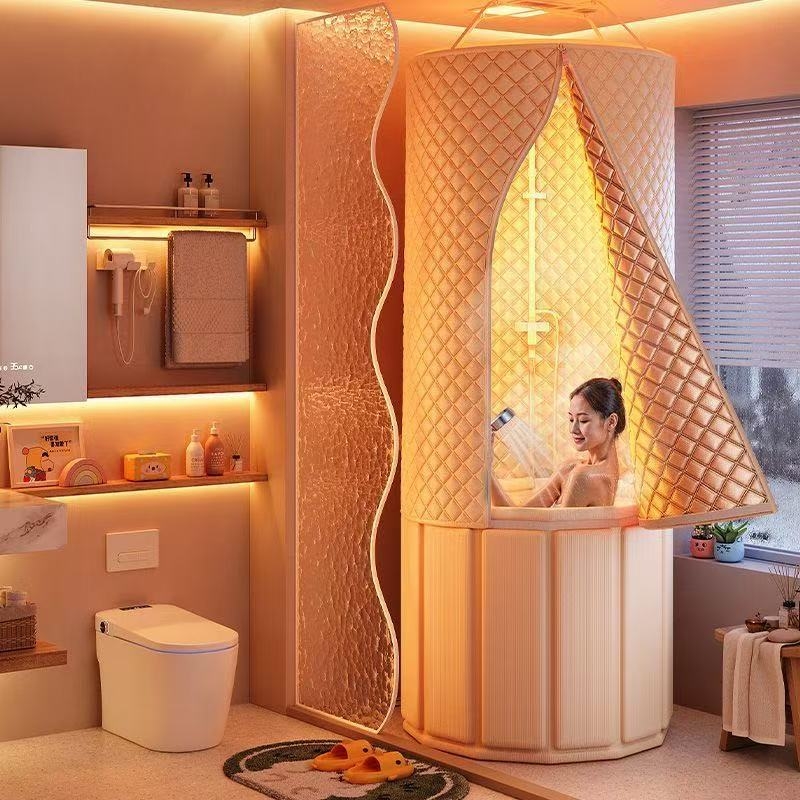 Сгъваема кофа за вана за възрастни — водоустойчива тъкан + PVC конструкция; пълно потапяне с балончета