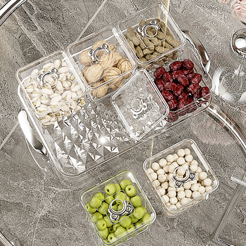 Διαχωρισμένο πιάτο φρούτων για οικιακή χρήση, ελαφρύς πολυτελής ρετρό στυλ, υλικό PET, διαφανές δοχείο αποθήκευσης σνακ και αποξηραμένων φρούτων