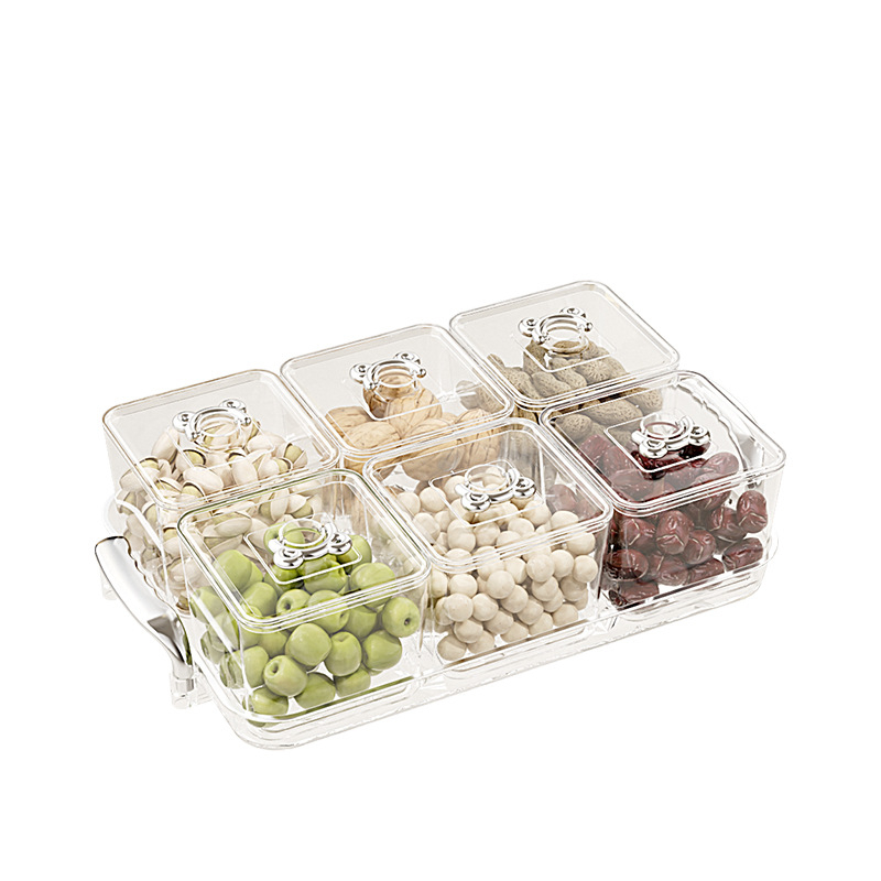Διαχωρισμένο πιάτο φρούτων για οικιακή χρήση, ελαφρύς πολυτελής ρετρό στυλ, υλικό PET, διαφανές δοχείο αποθήκευσης σνακ και αποξηραμένων φρούτων
