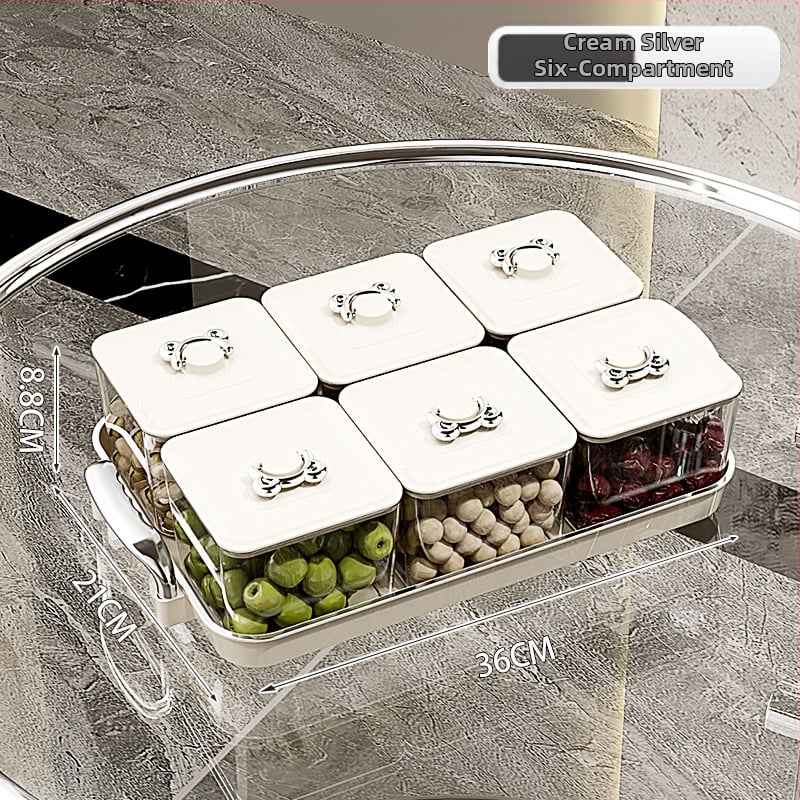 Διαχωρισμένο πιάτο φρούτων για οικιακή χρήση, ελαφρύς πολυτελής ρετρό στυλ, υλικό PET, διαφανές δοχείο αποθήκευσης σνακ και αποξηραμένων φρούτων