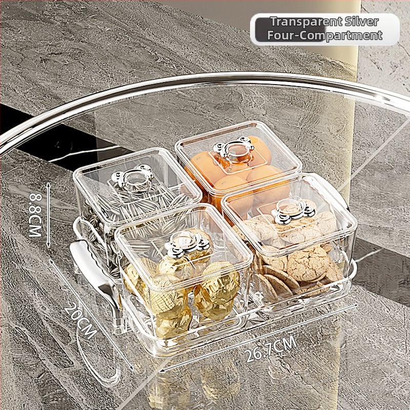 Διαχωρισμένο πιάτο φρούτων για οικιακή χρήση, ελαφρύς πολυτελής ρετρό στυλ, υλικό PET, διαφανές δοχείο αποθήκευσης σνακ και αποξηραμένων φρούτων