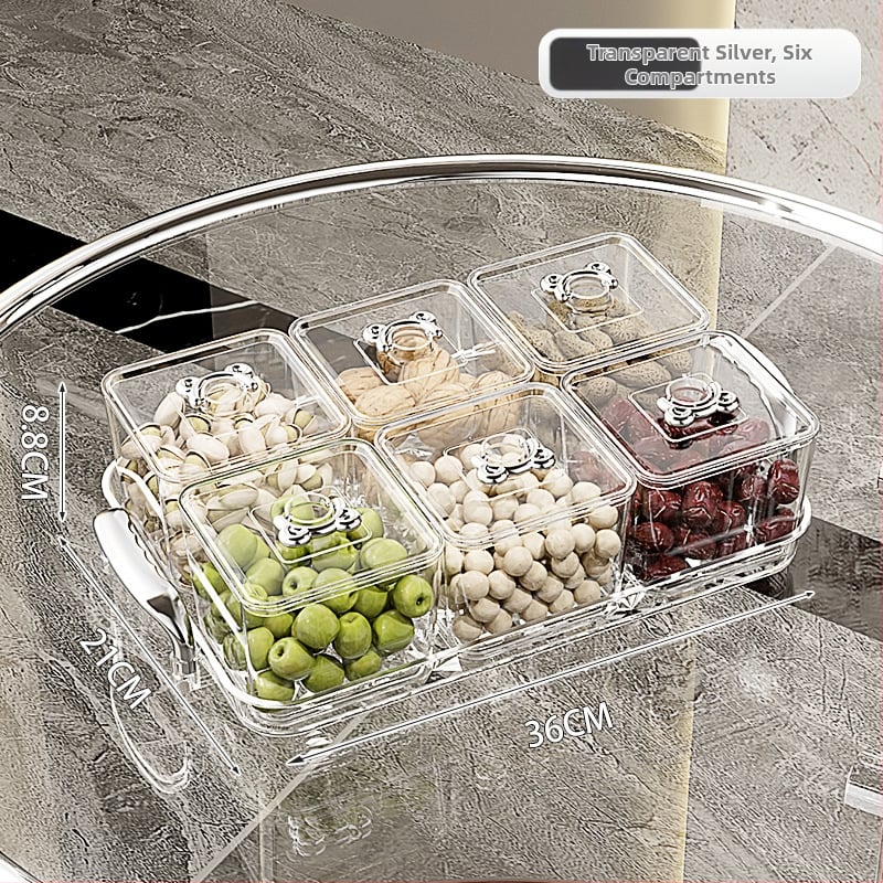 Διαχωρισμένο πιάτο φρούτων για οικιακή χρήση, ελαφρύς πολυτελής ρετρό στυλ, υλικό PET, διαφανές δοχείο αποθήκευσης σνακ και αποξηραμένων φρούτων