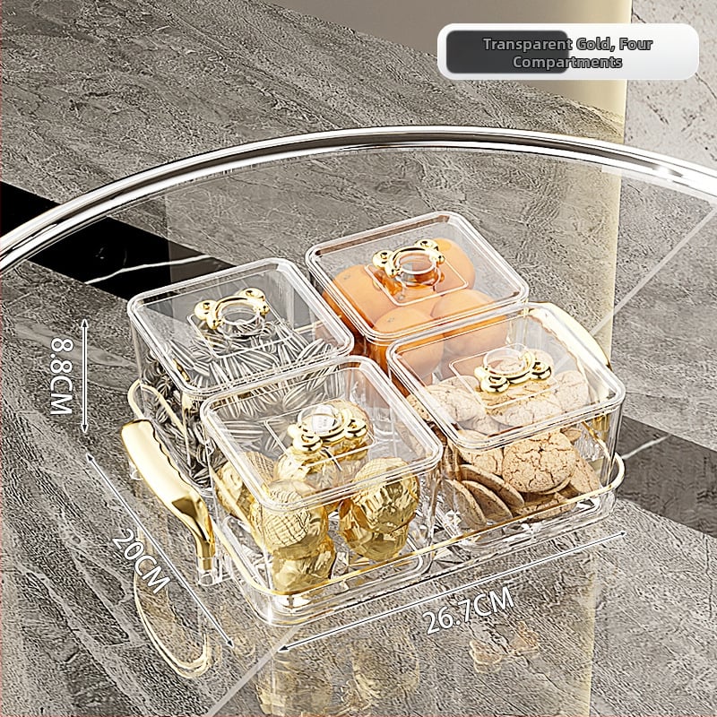 Διαχωρισμένο πιάτο φρούτων για οικιακή χρήση, ελαφρύς πολυτελής ρετρό στυλ, υλικό PET, διαφανές δοχείο αποθήκευσης σνακ και αποξηραμένων φρούτων