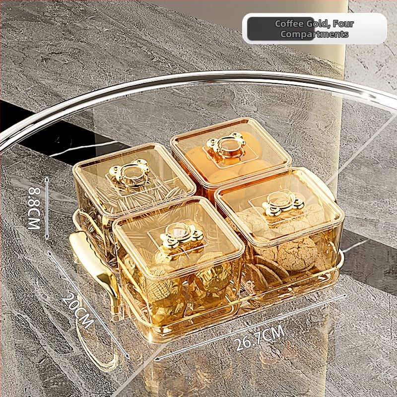 Διαχωρισμένο πιάτο φρούτων για οικιακή χρήση, ελαφρύς πολυτελής ρετρό στυλ, υλικό PET, διαφανές δοχείο αποθήκευσης σνακ και αποξηραμένων φρούτων