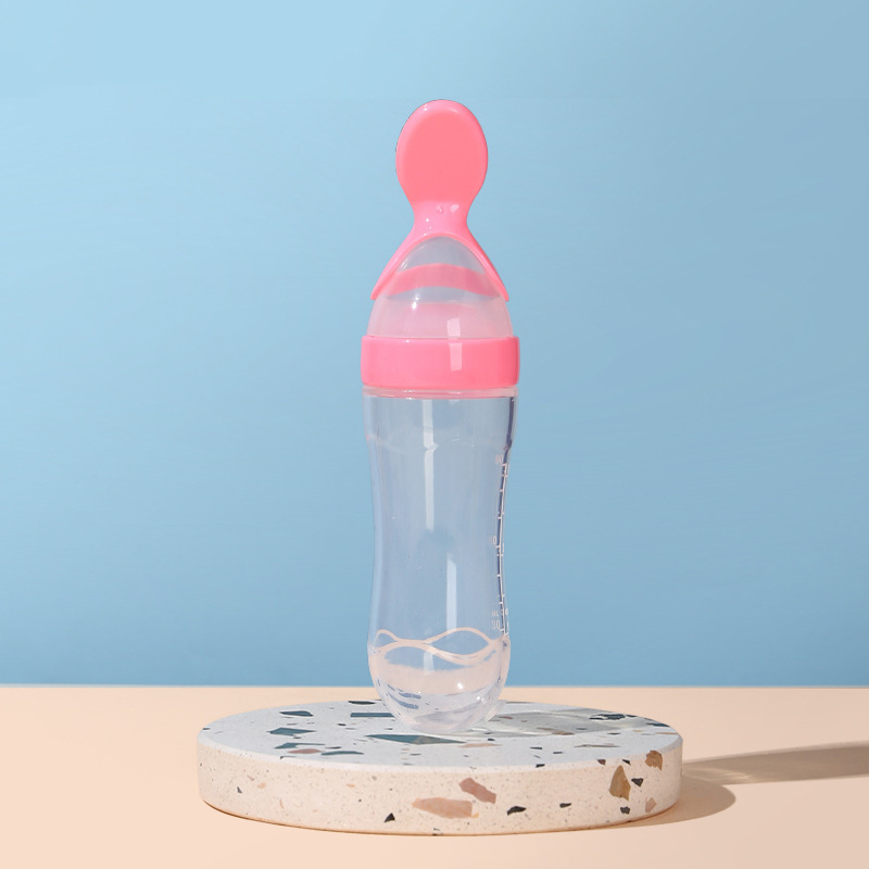 Sticlă de hrănire pentru terci de orez la bebeluși – din silicon, cu încărcător de stoarcere și lingură minimalistă; Brand: New Starting Point; Material: Silicon; Vârstă: 6 luni+