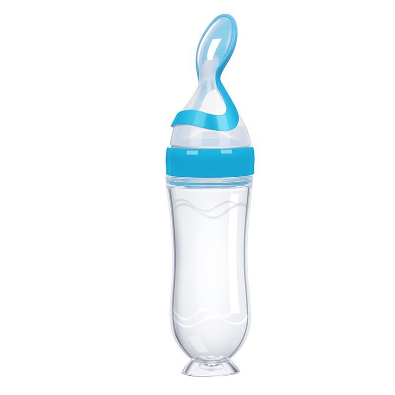 Sticlă de hrănire pentru terci de orez la bebeluși – din silicon, cu încărcător de stoarcere și lingură minimalistă; Brand: New Starting Point; Material: Silicon; Vârstă: 6 luni+