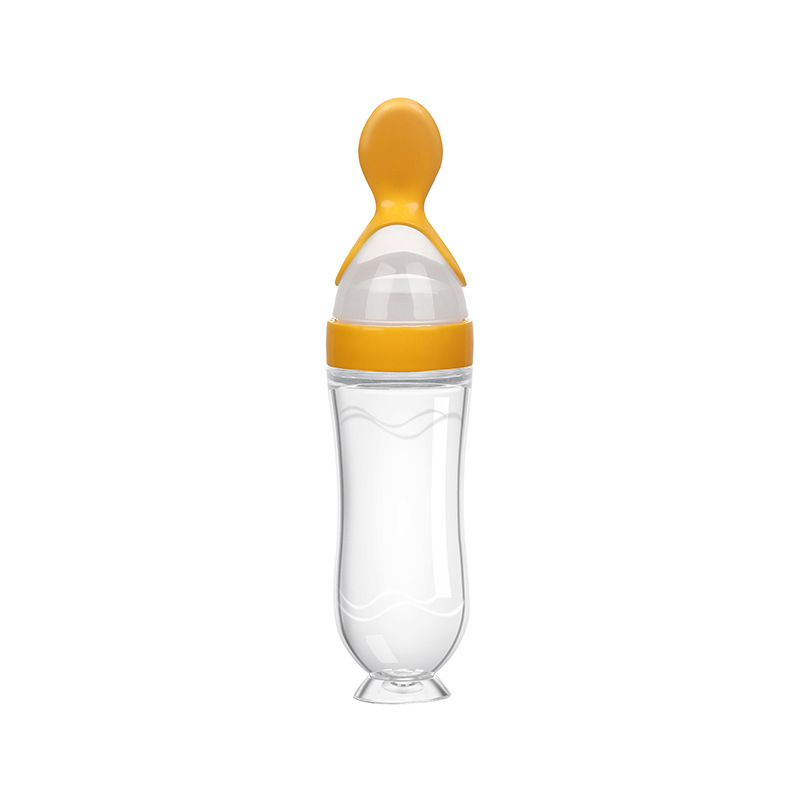 Sticlă de hrănire pentru terci de orez la bebeluși – din silicon, cu încărcător de stoarcere și lingură minimalistă; Brand: New Starting Point; Material: Silicon; Vârstă: 6 luni+