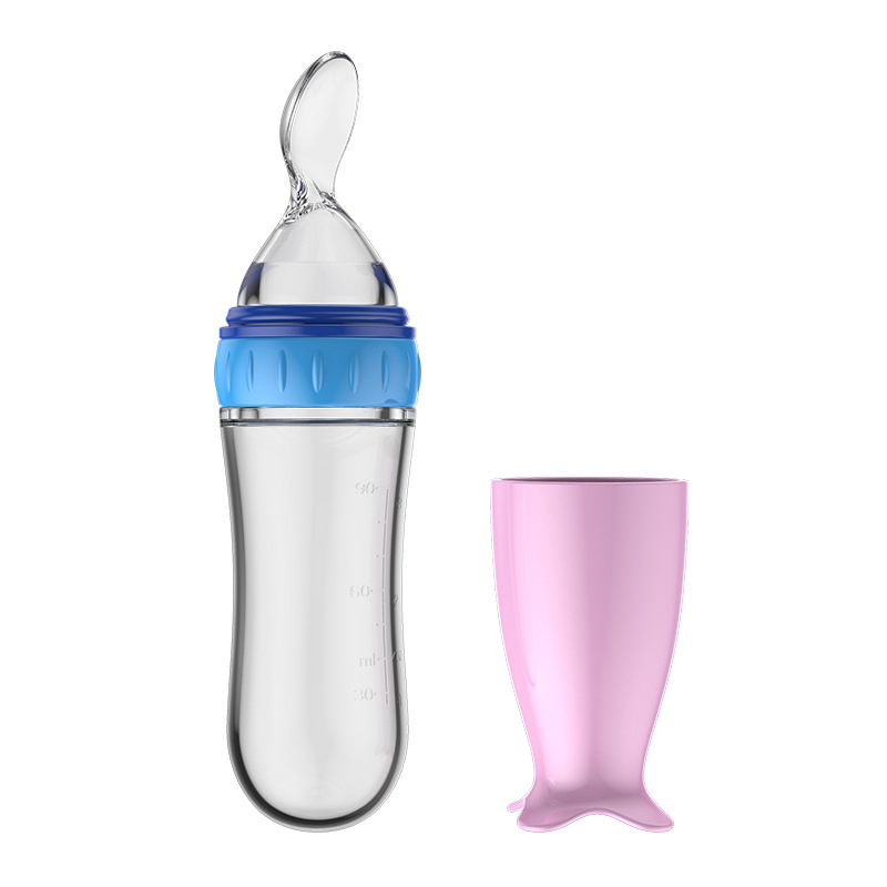 Sticlă de hrănire pentru terci de orez la bebeluși – din silicon, cu încărcător de stoarcere și lingură minimalistă; Brand: New Starting Point; Material: Silicon; Vârstă: 6 luni+