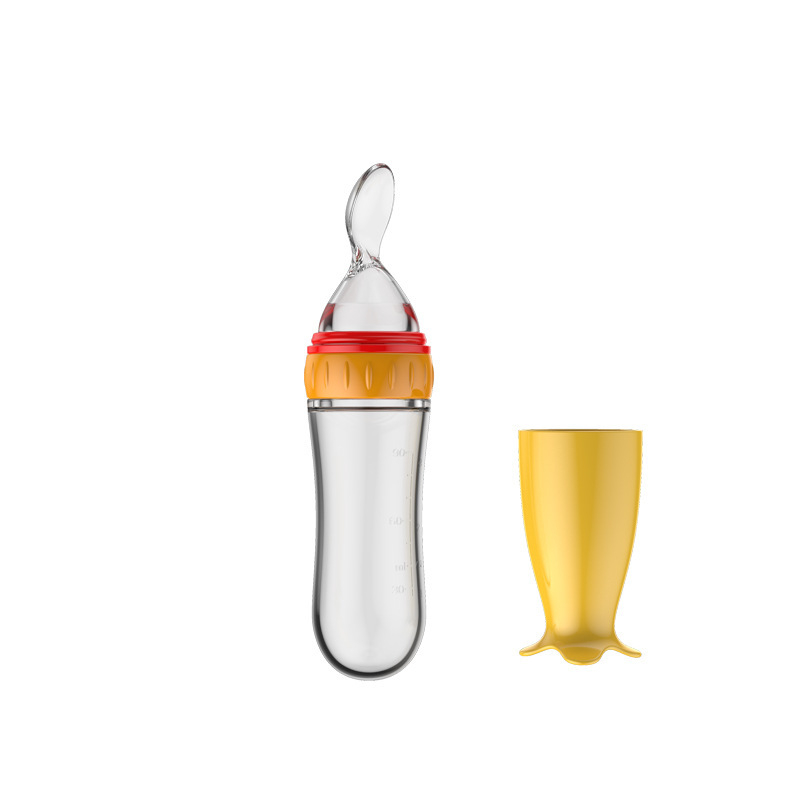 Sticlă de hrănire pentru terci de orez la bebeluși – din silicon, cu încărcător de stoarcere și lingură minimalistă; Brand: New Starting Point; Material: Silicon; Vârstă: 6 luni+