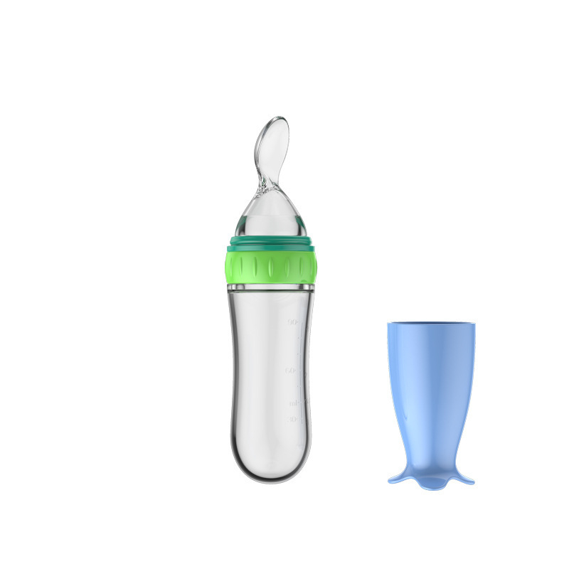 Sticlă de hrănire pentru terci de orez la bebeluși – din silicon, cu încărcător de stoarcere și lingură minimalistă; Brand: New Starting Point; Material: Silicon; Vârstă: 6 luni+