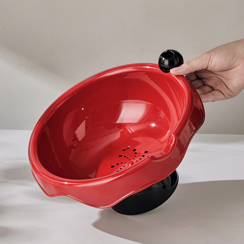 Δίσκος φρούτων για οικιακή χρήση με διπλό σύστημα αποστράγγισης, πλαστικός δίσκος για αποξηραμένα φρούτα και σπόρους (PET+PP; Υψηλής ποιότητας; Νέου κινεζικού στυλ; Μονόχρωμο σχέδιο)