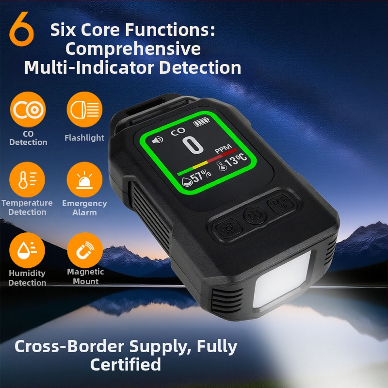 Detector de gaze portabil 4 în 1: CO, CO2, temperatură și umiditate, afișaj TFT, atașare magnetică – măsură 0-1000 ppm, precizie 1 ppm, baterie încorporată de 2000 mAh