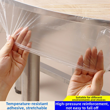 Elastický jednorázový obrus, priehľadný PE, vodotesný a odolný voči olejom, zosilnený materiál, balenie 10 kusov