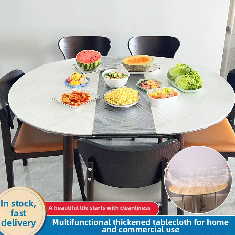 Elastický jednorázový obrus, priehľadný PE, vodotesný a odolný voči olejom, zosilnený materiál, balenie 10 kusov