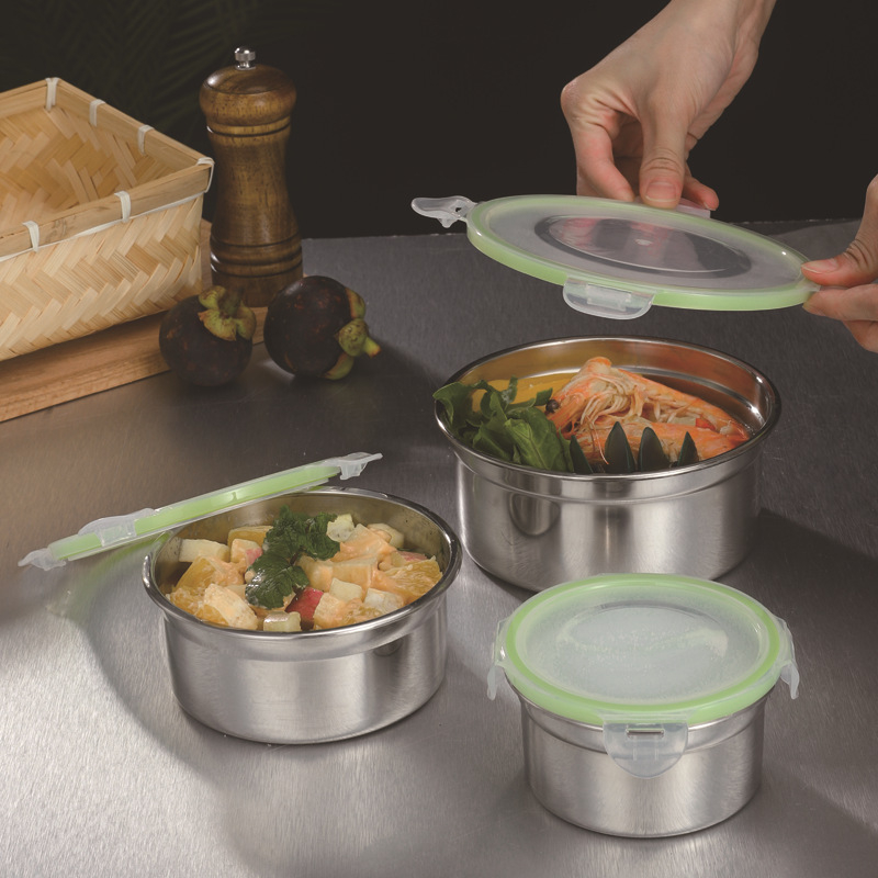 Nehrđajući čelični kružni kutija za obrok s poklopcem, za svježu pohranu hrane, s otisnutim logotipom i mogućnošću prilagodbe