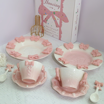 Porcelán étkészlet - kézzel készített, friss és aranyos stílusú, univerzális használatra, tartalmaz étkezési tányérokat, desszert-tálakat, gyümölcstálat és reggeliző tányért