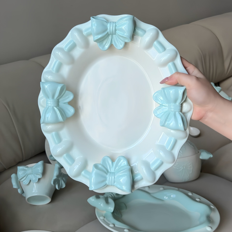 Porcelán étkészlet - kézzel készített, friss és aranyos stílusú, univerzális használatra, tartalmaz étkezési tányérokat, desszert-tálakat, gyümölcstálat és reggeliző tányért