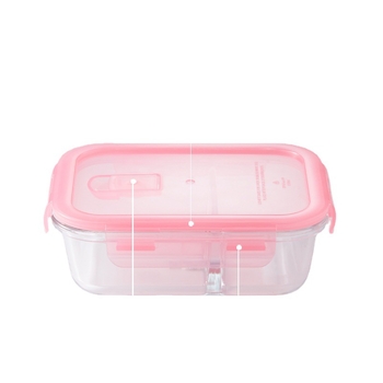 Kutija za ručak od otpornog stakla s zatvorivom posudom, sigurna za mikrovalnu; podijeljena na tri pretinca i trostruki sloj dizajna; kapacitet 301–500 ml, 501–800 ml i 800–1000 ml.