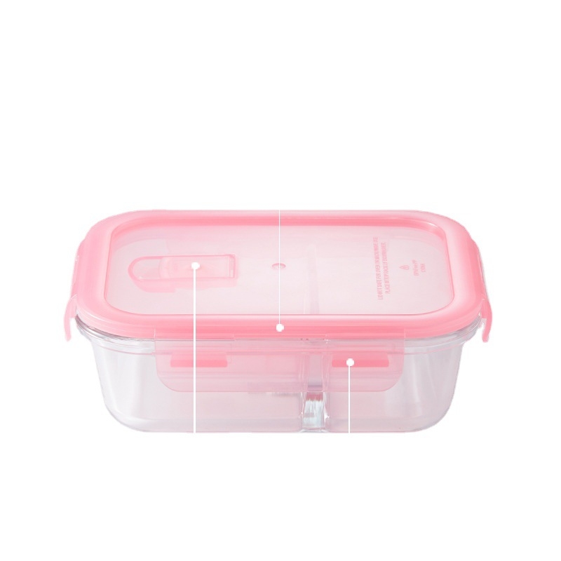 Kutija za ručak od otpornog stakla s zatvorivom posudom, sigurna za mikrovalnu; podijeljena na tri pretinca i trostruki sloj dizajna; kapacitet 301–500 ml, 501–800 ml i 800–1000 ml.