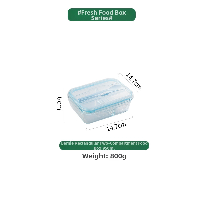 Kutija za ručak od otpornog stakla s zatvorivom posudom, sigurna za mikrovalnu; podijeljena na tri pretinca i trostruki sloj dizajna; kapacitet 301–500 ml, 501–800 ml i 800–1000 ml.