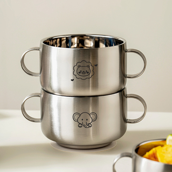 Dječji tanjur od nehrđajućeg čelika s dvostrukom konstrukcijom, debeli dizajn i silikonska usisna čašica