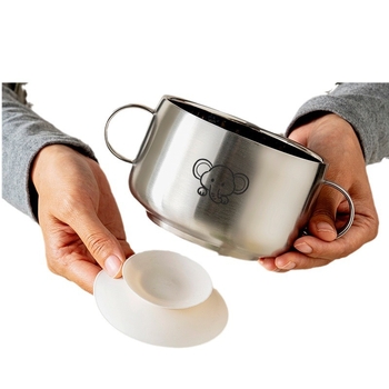 Dječji tanjur od nehrđajućeg čelika s dvostrukom konstrukcijom, debeli dizajn i silikonska usisna čašica