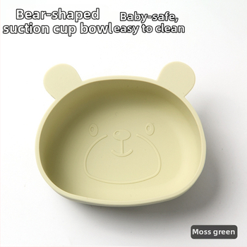 Detská miska zo silikónu na jedlo so sade príborov (vidlička a lyžička) — guľatá, vhodná do mikrovlnky, pre deti