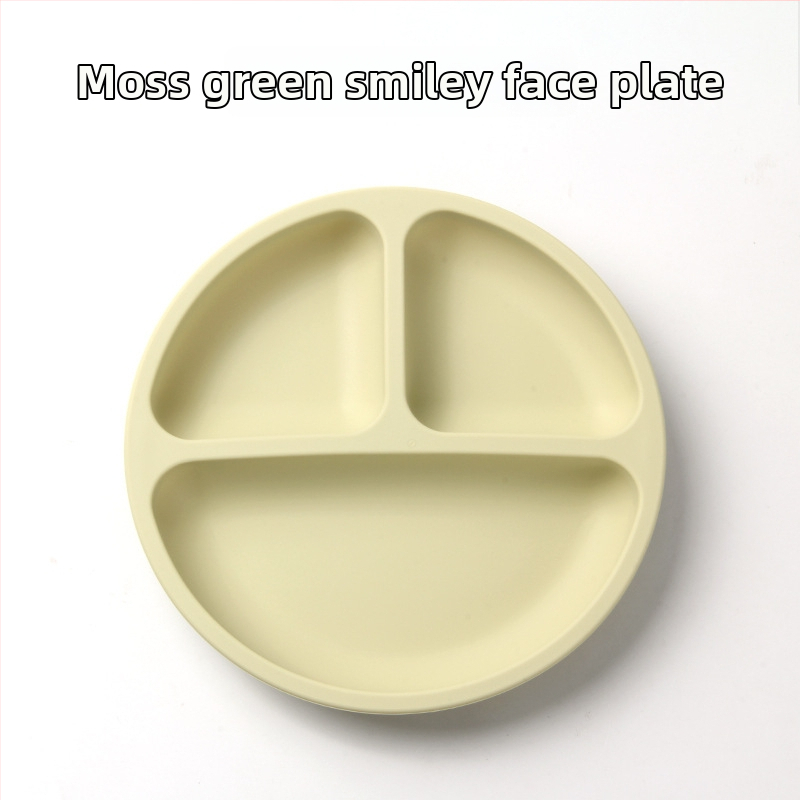 Detská miska zo silikónu na jedlo so sade príborov (vidlička a lyžička) — guľatá, vhodná do mikrovlnky, pre deti