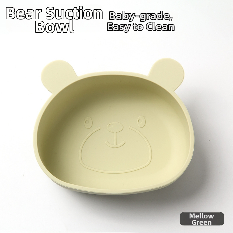 Detská miska zo silikónu na jedlo so sade príborov (vidlička a lyžička) — guľatá, vhodná do mikrovlnky, pre deti