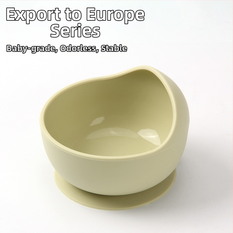 Detská miska zo silikónu na jedlo so sade príborov (vidlička a lyžička) — guľatá, vhodná do mikrovlnky, pre deti