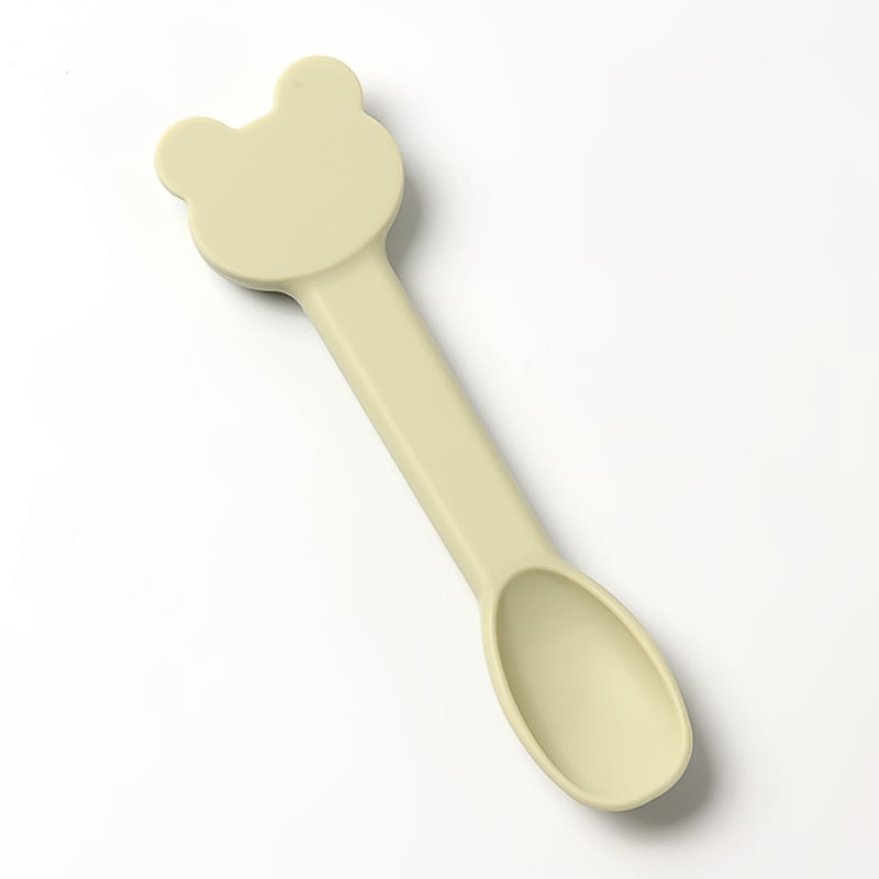 Bol din silicon pentru bebeluși, cu set de tacâmuri (furcă și lingură) — rotund, rezistent la microunde, pentru copii