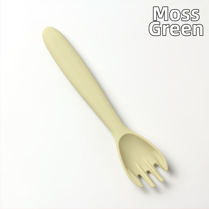 Detská miska zo silikónu na jedlo so sade príborov (vidlička a lyžička) — guľatá, vhodná do mikrovlnky, pre deti