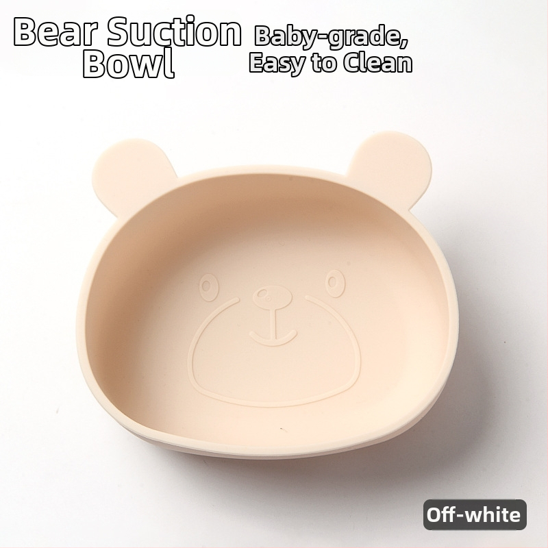 Detská miska zo silikónu na jedlo so sade príborov (vidlička a lyžička) — guľatá, vhodná do mikrovlnky, pre deti