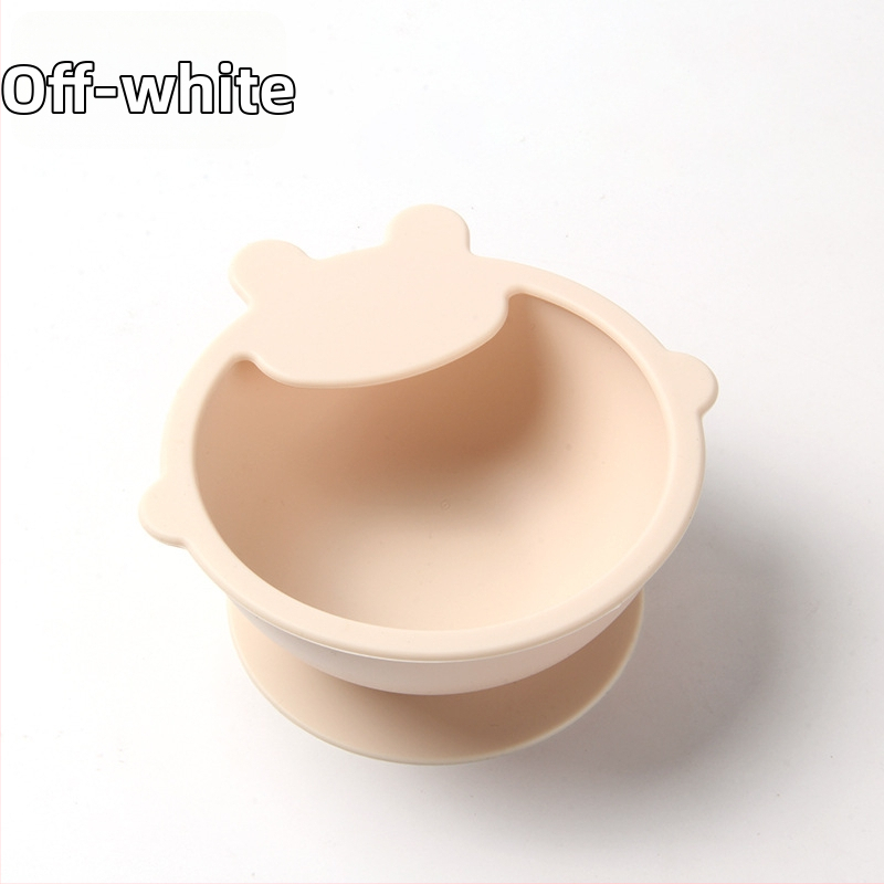 Detská miska zo silikónu na jedlo so sade príborov (vidlička a lyžička) — guľatá, vhodná do mikrovlnky, pre deti