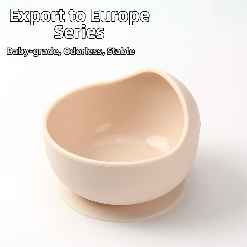 Detská miska zo silikónu na jedlo so sade príborov (vidlička a lyžička) — guľatá, vhodná do mikrovlnky, pre deti