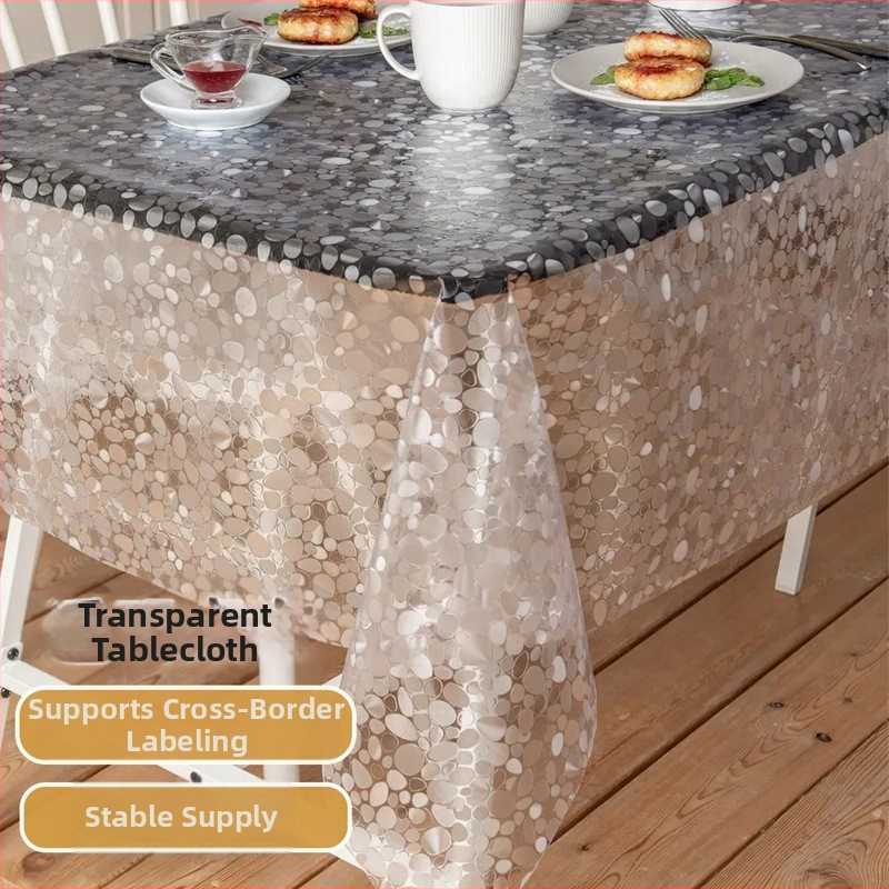 Jednorazový obrus z PE plastu, obdĺžnikový, s vzorom kamienkov, vodotesný a olejodolný.