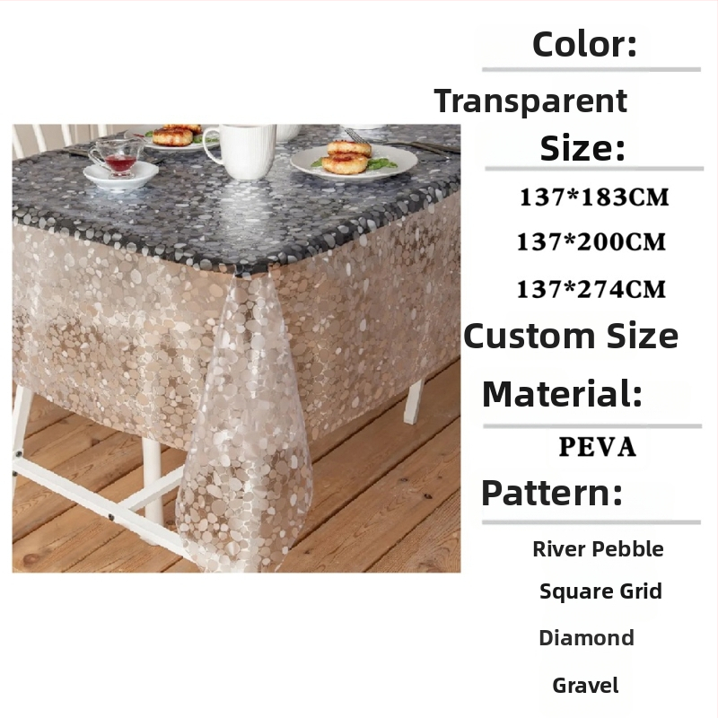 Jednorazový obrus z PE plastu, obdĺžnikový, s vzorom kamienkov, vodotesný a olejodolný.