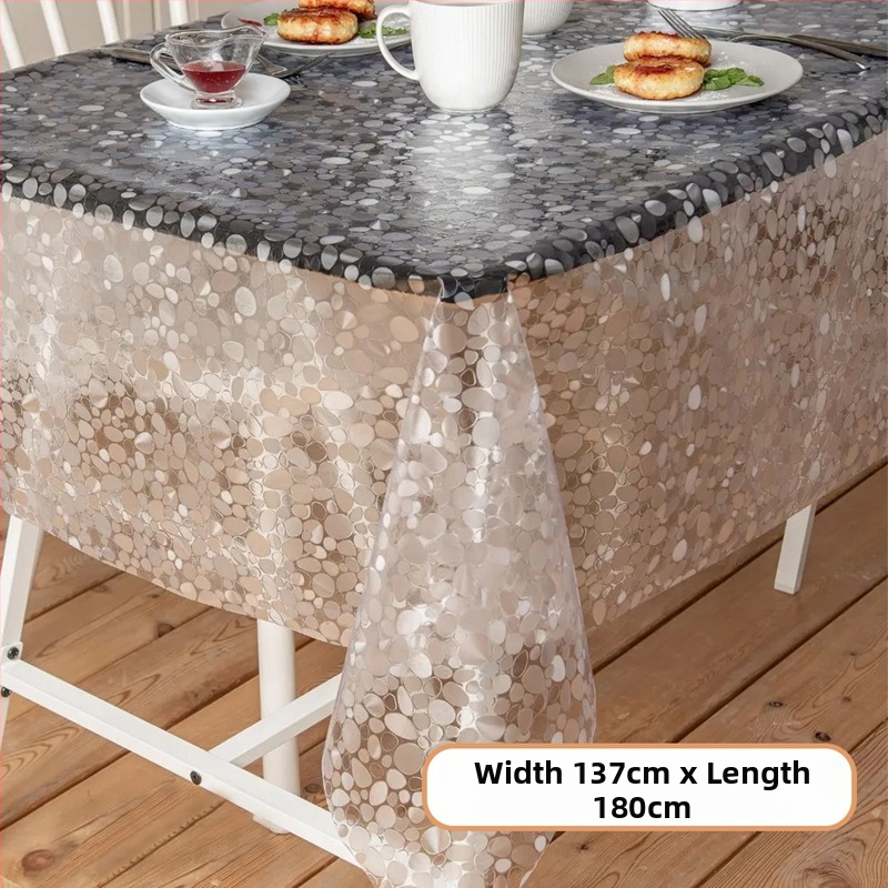 Jednorazový obrus z PE plastu, obdĺžnikový, s vzorom kamienkov, vodotesný a olejodolný.