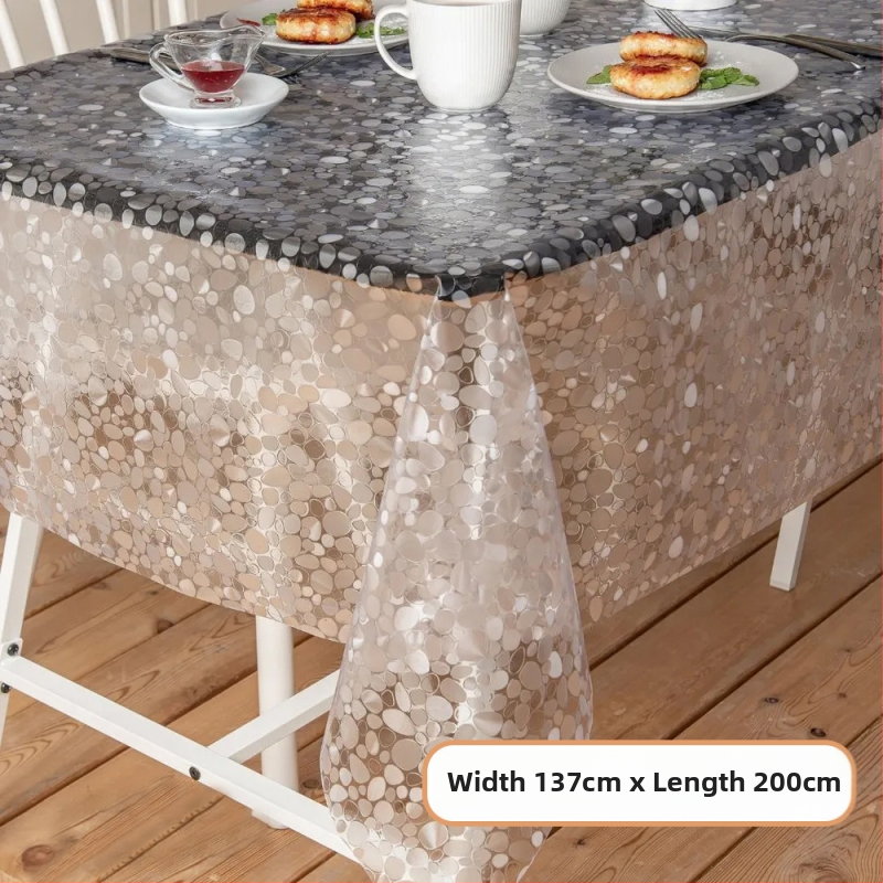 Jednorazový obrus z PE plastu, obdĺžnikový, s vzorom kamienkov, vodotesný a olejodolný.