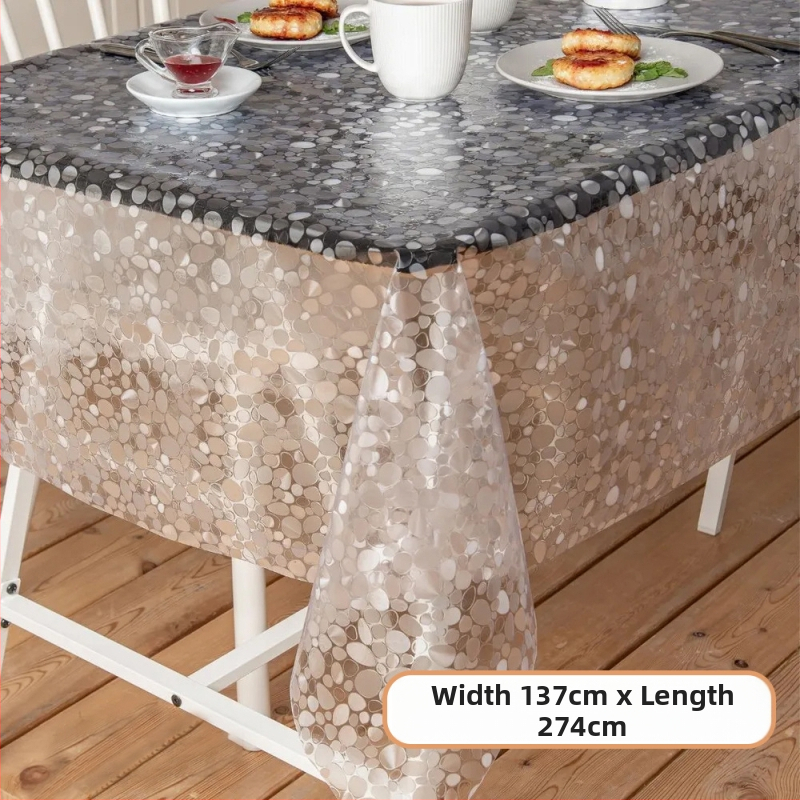 Jednorazový obrus z PE plastu, obdĺžnikový, s vzorom kamienkov, vodotesný a olejodolný.