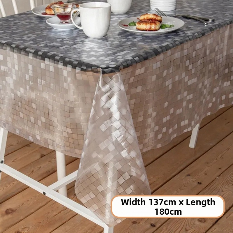 Jednorazový obrus z PE plastu, obdĺžnikový, s vzorom kamienkov, vodotesný a olejodolný.