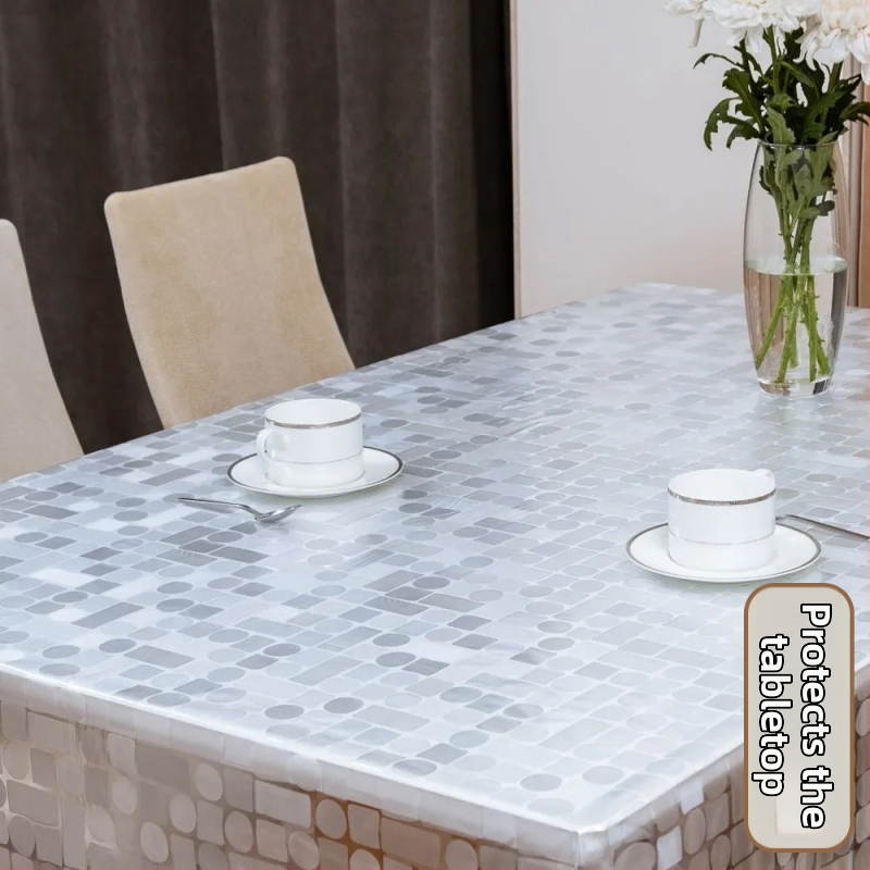 Jednorazový obrus z PE plastu, obdĺžnikový, s vzorom kamienkov, vodotesný a olejodolný.